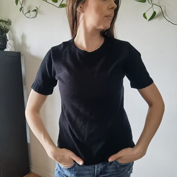 Black Y2K 90s Baby Tee Top by COTTON Ginny Minimalist - Picture 1 of 4